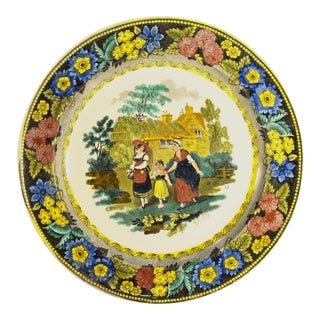 1830s Creil-Montreau French Faience Polychrome Transfer Plate 3 Generations For Sale