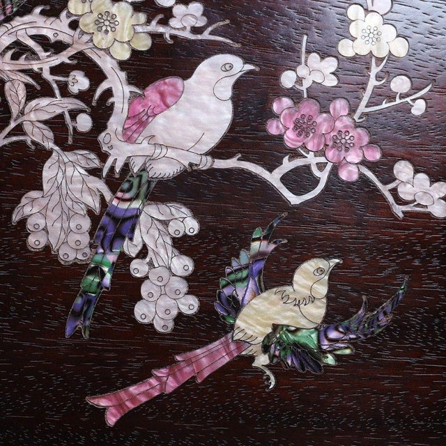 Late 20th Century Square Wooden Tray With Mother-of-Pearl Bird and Blossom Inlay For Sale - Image 9 of 9