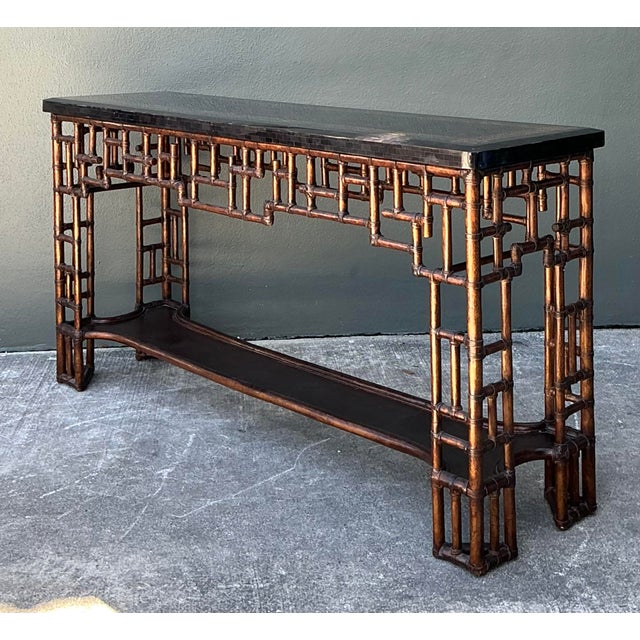 Vintage Lexington Fretwork Rattan Console Table For Sale - Image 9 of 12