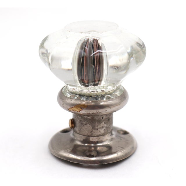 Antique Bullet Octagon Glass Brass Dummy Door Knob Set For Sale - Image 4 of 5