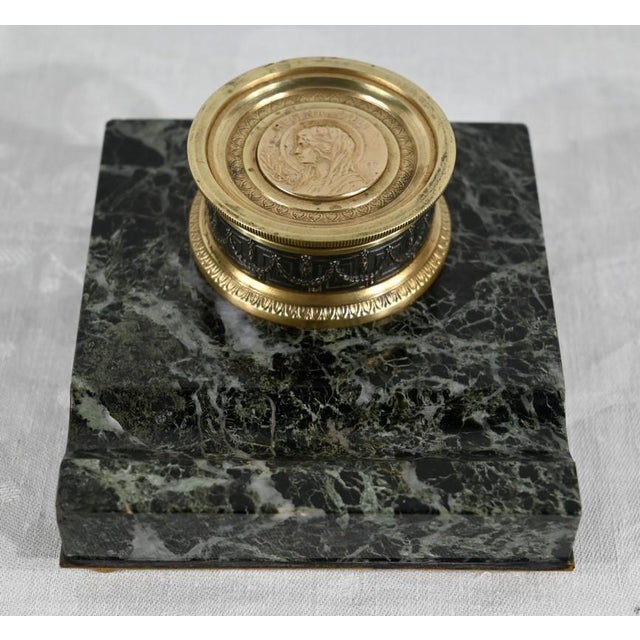 Gold Inkwell with the Virgin in Bronze and Marble, Late 19th Century For Sale - Image 8 of 16