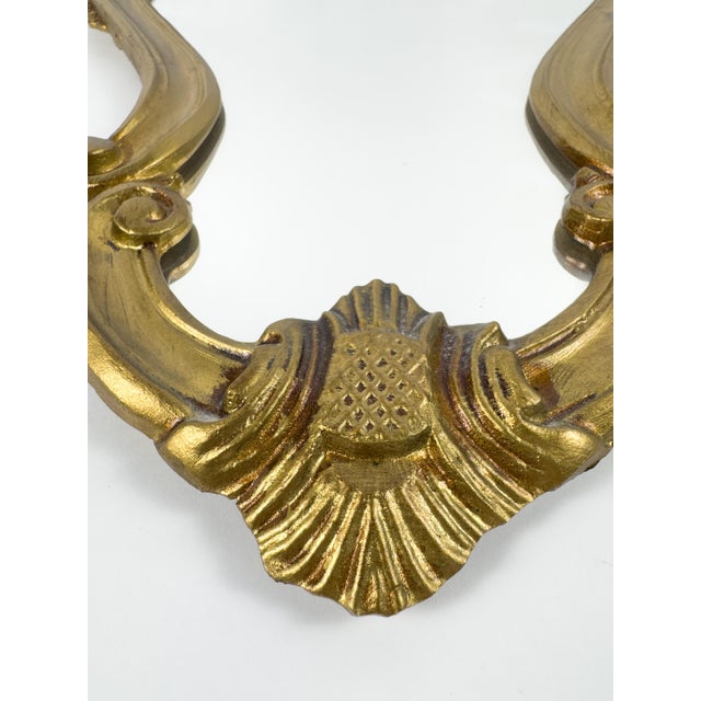 Vintage Rococo Baroque Style Gilt Metal Wall Mirror With Ornate Frame For Sale - Image 6 of 17