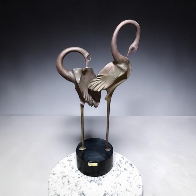 Mid-Century Modern 1980s Monumental Signed Somchai Hattakitkosol Bronze Flamingo Sculpture, 56” High For Sale - Image 3 of 10