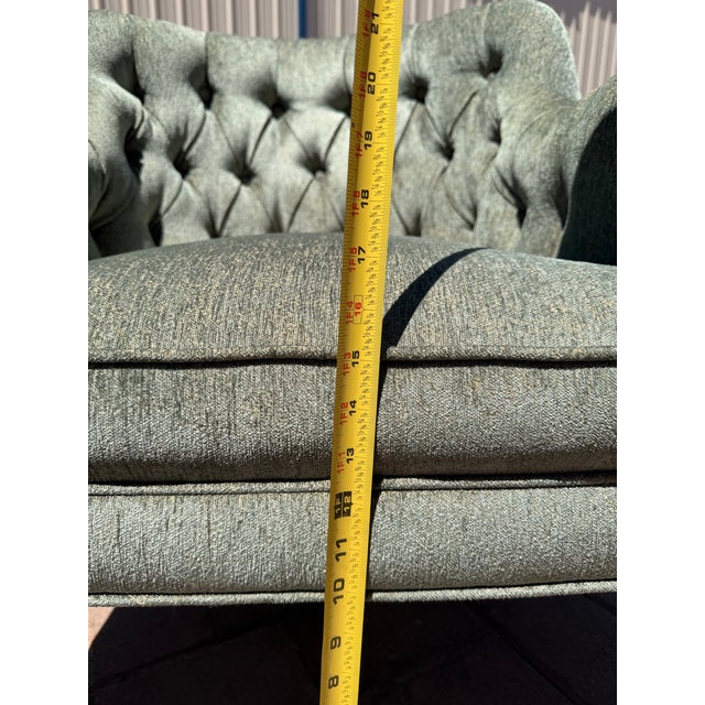 Green A Pair of Mid-Century Modern Tufted Barrel-Back Club Chairs For Sale - Image 8 of 9