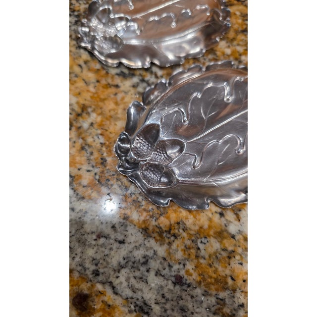 Wood Set of 4 Vintage Silver-Plated Botanical Oak Leaf & Acorn Catchall Dishes For Sale - Image 7 of 8