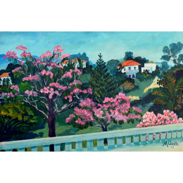 1950s Mid Century Lotus Still Life / Bangkok Landscape on Verso (Double Sided) by Marge Quate Burt For Sale - Image 5 of 7