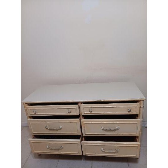 Tan Vintage Hollywood Regency Faux Bamboo Dresser 6 Drawer For Sale - Image 8 of 8