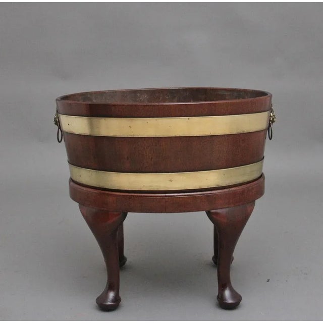 18th Century Mahogany and Brass Bound Oval Wine Cooler with Stand, 1770s, Set of 2 For Sale - Image 9 of 12