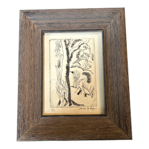 1980’s Original Folk Art Forest Scene Etching