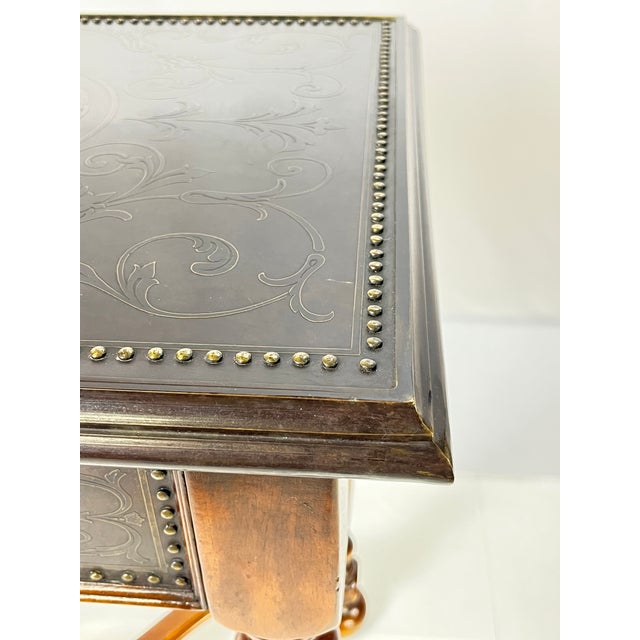 Theodore Alexander Attributed "William and Mary Armoury Table" With Engraved Brass Panels For Sale - Image 13 of 13
