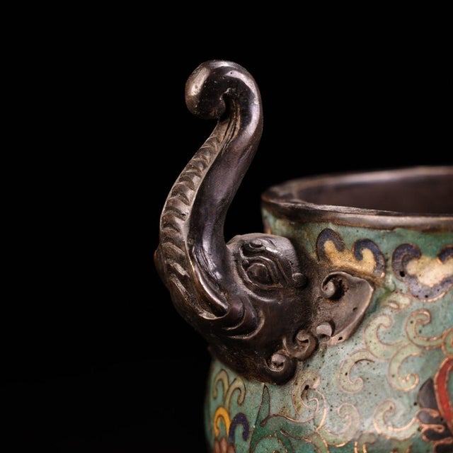 Vintage Chinese Cloisonné Incense Burner With Twin Handles For Sale - Image 4 of 8