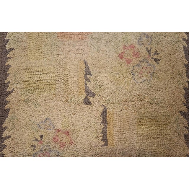Camel Vintage Mid Century Ivory Minimalist American Folk Art Hooked Hallway Runner Rug For Sale - Image 8 of 10