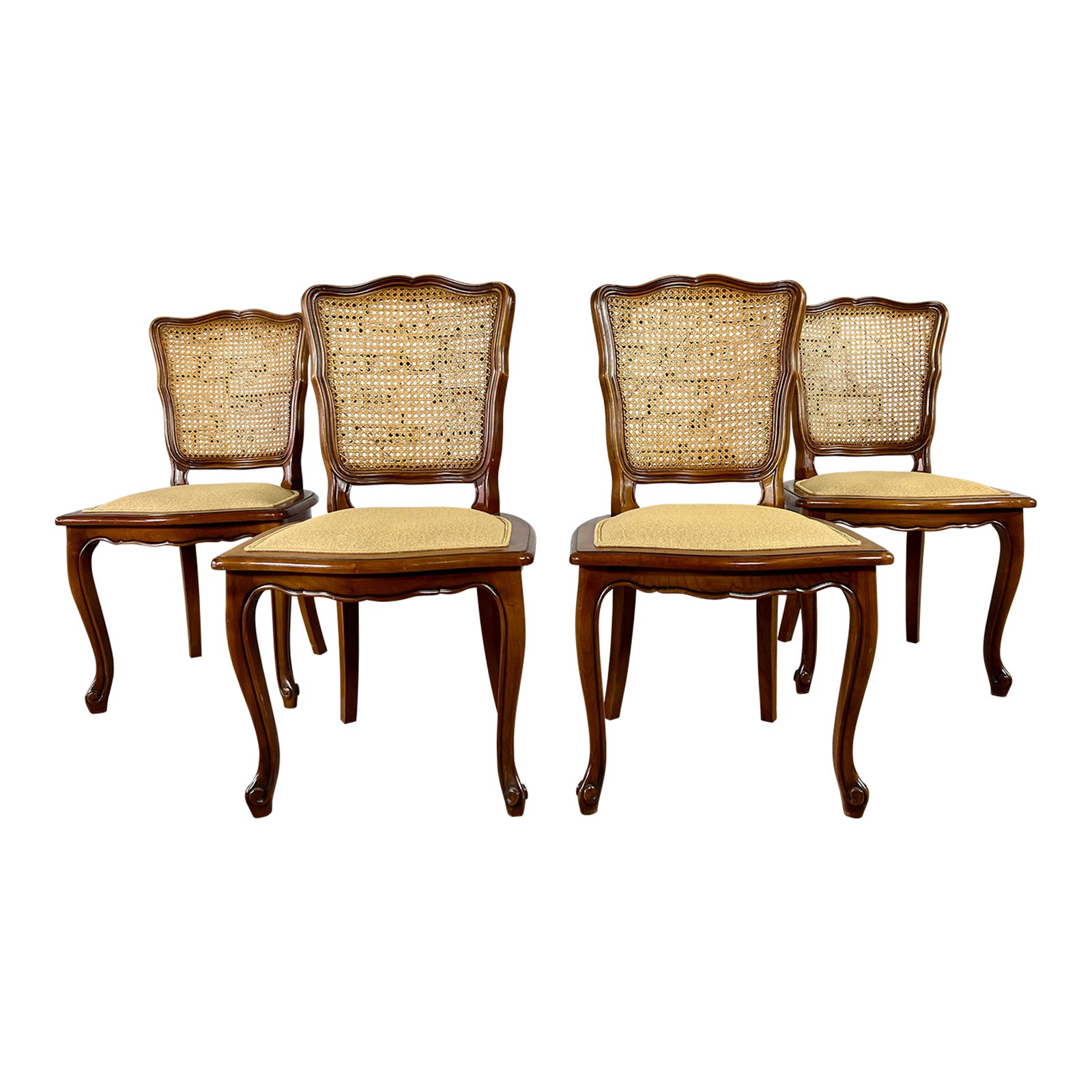 French Provincial Louis XV Style Cane Dining Chairs, Reupholstered Set of 4 Chairish