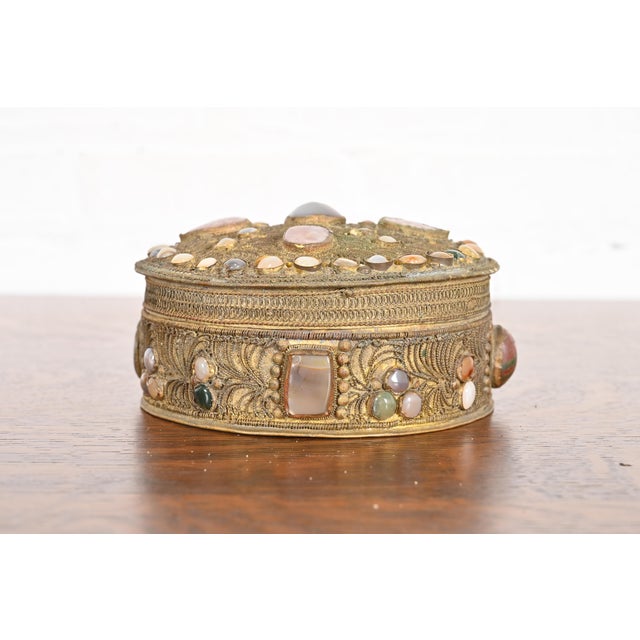 A gorgeous antique Tibetan bronze filigree and inlaid agate trinket box or ceremonial wedding box China, Early 20th...