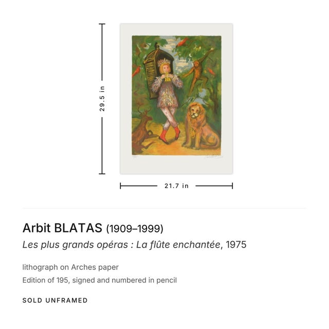The School of Paris 1975 Arbit Blatas Les Plus Grands Opéras : La Flûte Enchantée Signed Lithograph For Sale - Image 3 of 3