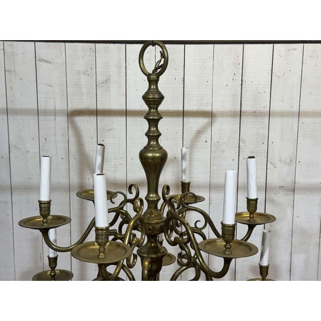 1930s Two-Tier 12-Light Dutch Brass Chandelier, 1930s For Sale - Image 5 of 18
