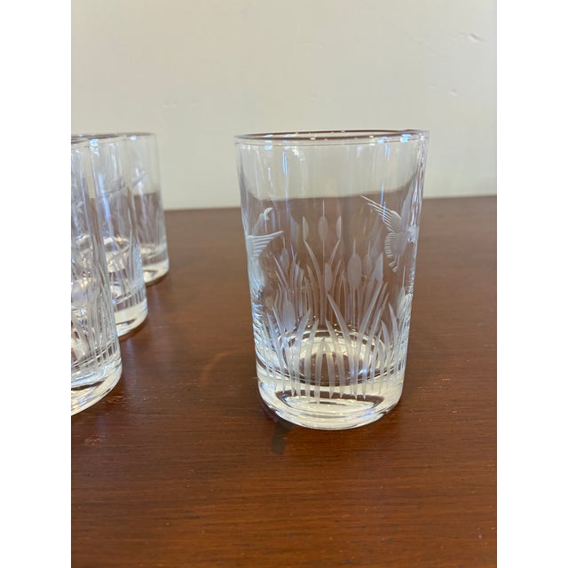 Vintage Federal Glass Etched Waterfowl Juice Glasses – Set of 6 For Sale - Image 9 of 11