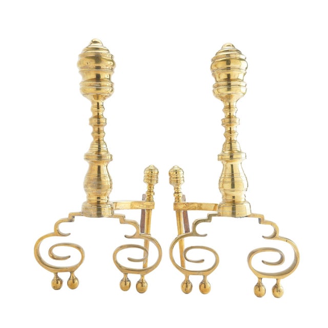 Pair of Philadelphia Brass Baluster Form Neoclassic Andirons With ...