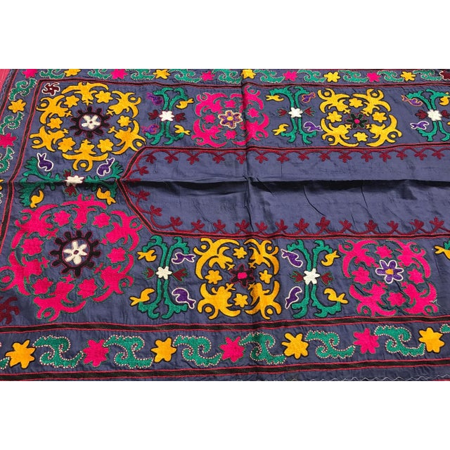 1970s Pink & Blue Suzani Fabric For Sale - Image 5 of 6