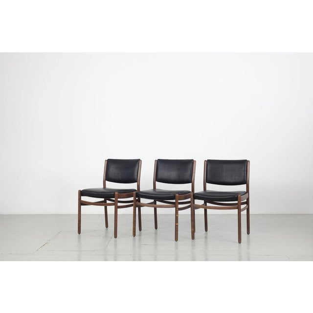 Wood Wooden Chairs with Leatherette Upholstery, Italy, 1960s, Set of 3 For Sale - Image 7 of 18