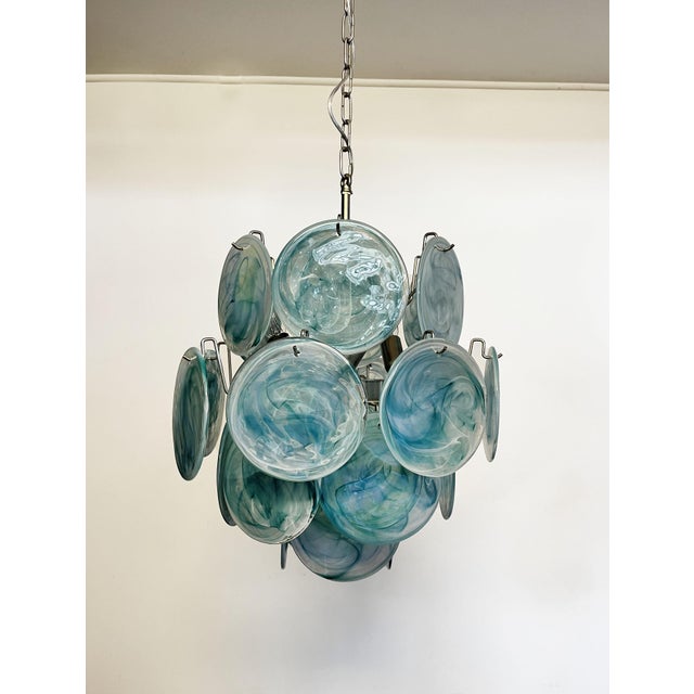 Glass Vintage Italian Blue Murano Glass Disc Chandelier For Sale - Image 7 of 16