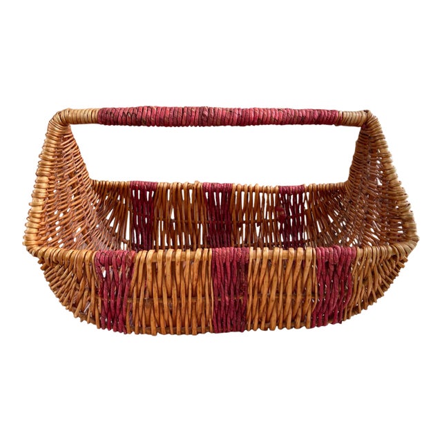 Vintage Rectangle Rattan Basket For Sale