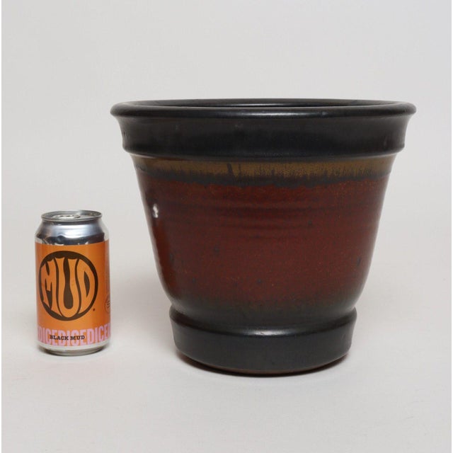 Mid-Century Modern Metallic Slate and Matte Red Glaze Variegated Ceramic Planter by Deanna Nichols For Sale - Image 3 of 18