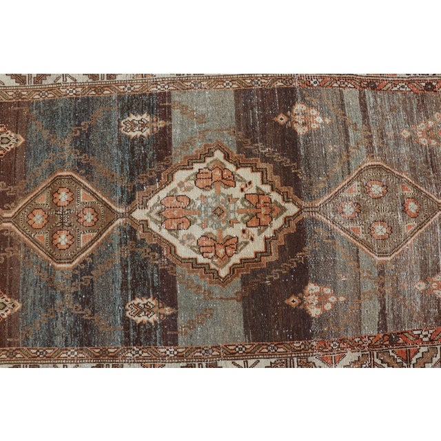 Antique Persian Long Malayer Runner Medallion Design in Brown, Gray, Steel Blue 3'5 X 18' For Sale - Image 9 of 13