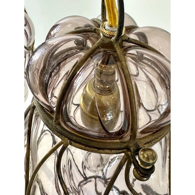 Pair of 1960s Italian Venetian Lavender Glass Caged Pendant Lights For Sale - Image 4 of 9