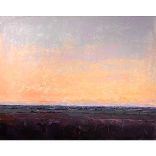 Sunset by Sandra Pratt | Oil on Cradled Board Landscape with a colorful sky at dusk For Sale