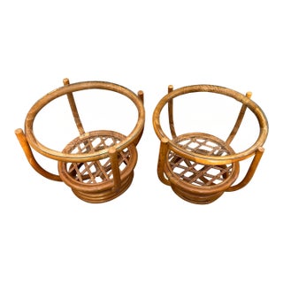 Pair of Albini Style Glass Top Bamboo Side Tables For Sale