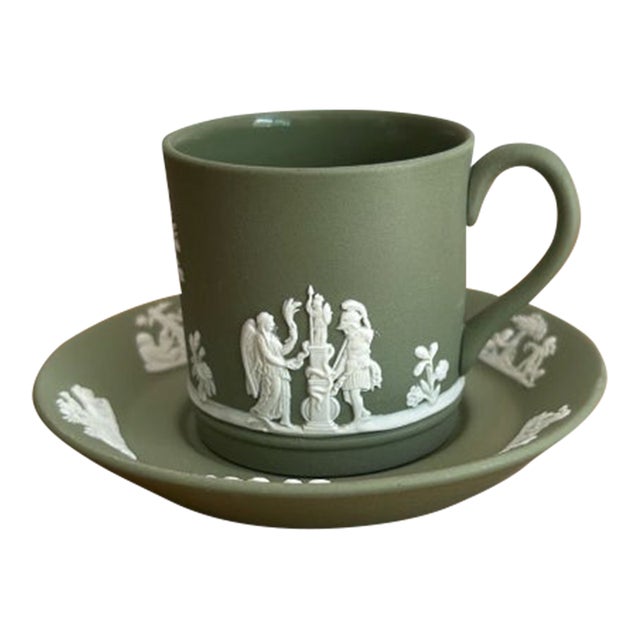 Vintage Wedgwood England Sage Green Cup and Saucer For Sale