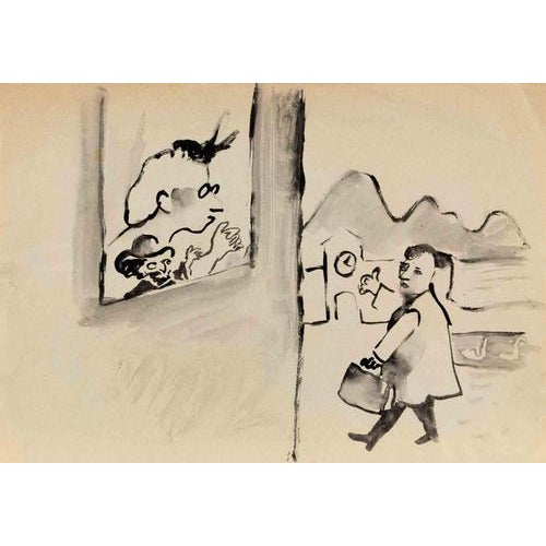 A fine, splendid watercolor on both sides of the sheet realized by Maccari in 1930s. It depicts travellers in different...