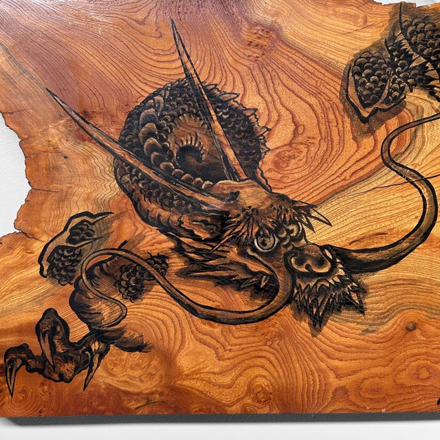 Japanese Wooden Wall Art with Dragon Painting, 1990s For Sale - Image 3 of 14