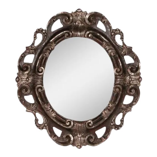 1990s Italian Carved Wooden Oval Mirror For Sale