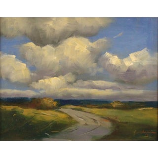 Colorado 83 by Ali Ghassan | Oil Painting of a landscape with clouds and a winding road For Sale
