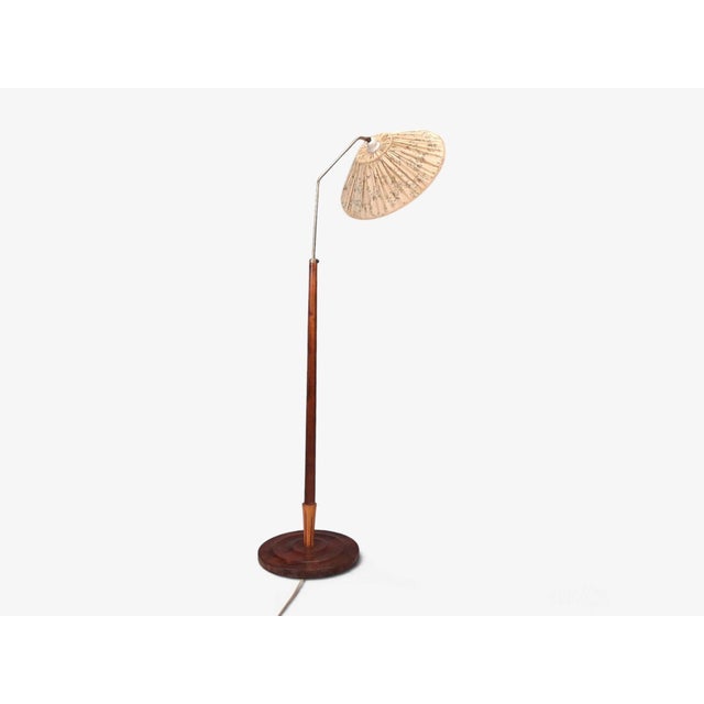 1950s 1950s Mid-Century Modern Double Shade Floor Lamp, Wood, Metal, Fabric For Sale - Image 5 of 13