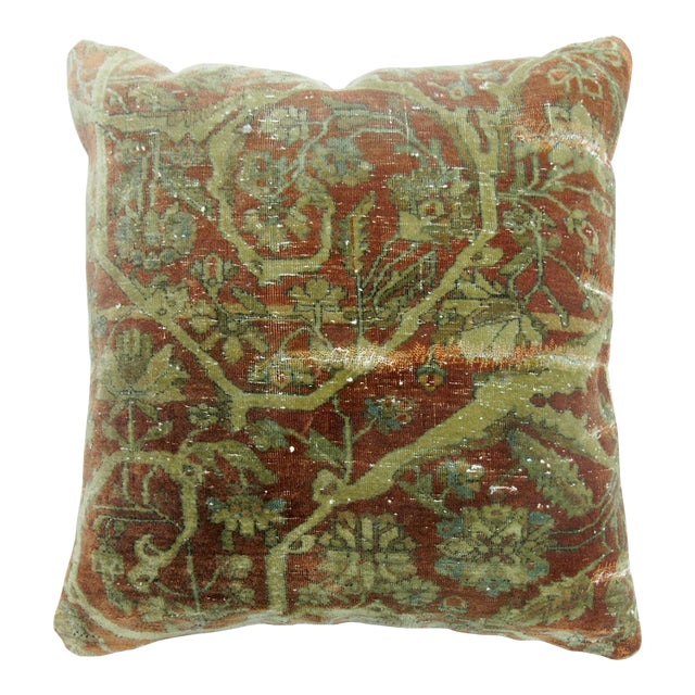 Distressed Large Square Mohtasham Kashan Rug Pillow For Sale