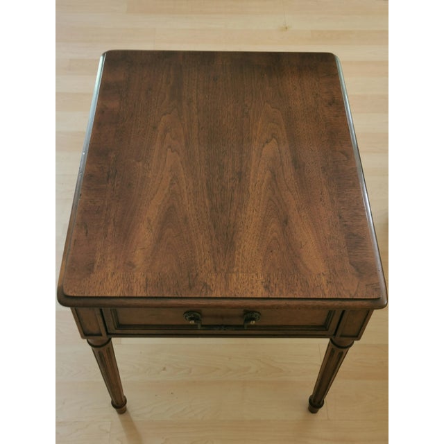 Chocolate 1960s Vintage Henredon Nightstand Side Table, Mid Century Modern Campaign Bedside Table, Brass Pulls For Sale - Image 8 of 10