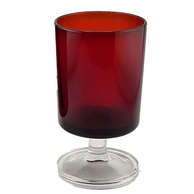 Set of 8 vintage French red 4" glasses by Luminarc. One has factory label. All in excellent condition.