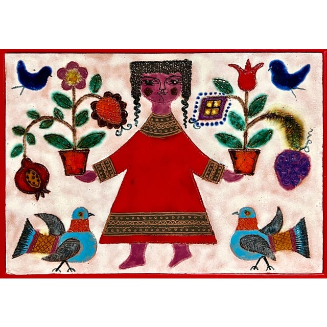 This is a rare ceramic plaque painted with enamel glaze by famed Israeli German artist Irene Awret (these are generally...