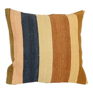 Arteverk Handwoven Reversible Wool Kilim Pillow — Brown & Blue Stripe For Sale