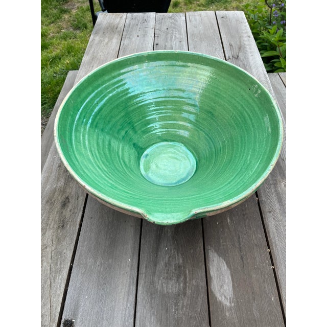 French Country Late 19th Century Large Green Glazed Antique French Terracotta Tian Bowl For Sale - Image 3 of 8