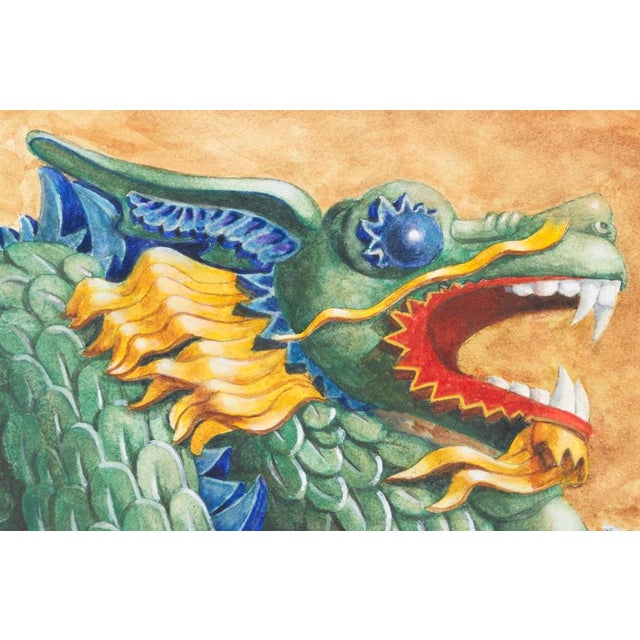 "Barcelona Dragon" is a watercolor painting of a Hanging 3D, copper and painted Shop Sign I found on a walk in Barcelona,...