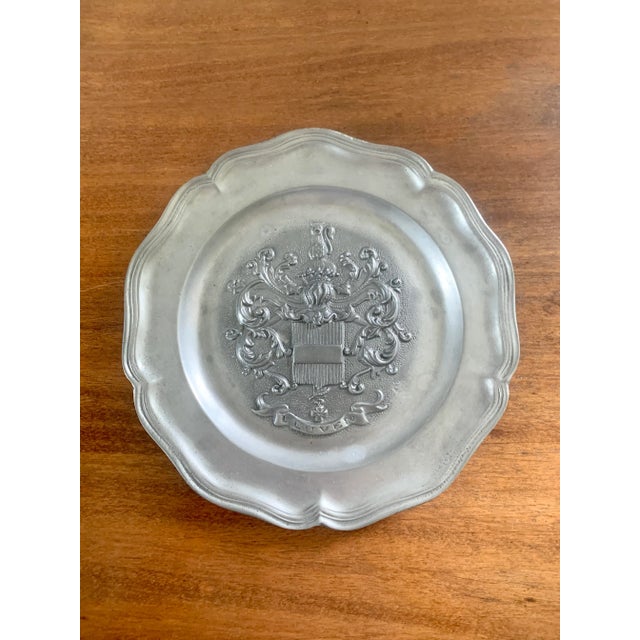 Metal Vintage French Pewter Wall Plate With Coat of Arms For Sale - Image 7 of 7