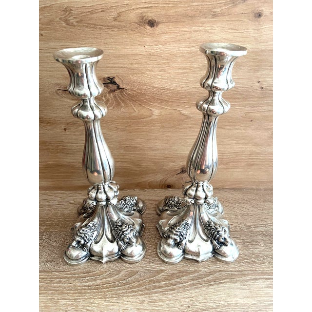 Antique Silver Flambeaux Candlesticks with Unicorn Hallmarks, Early 19th Century, Set of 2 For Sale - Image 4 of 13