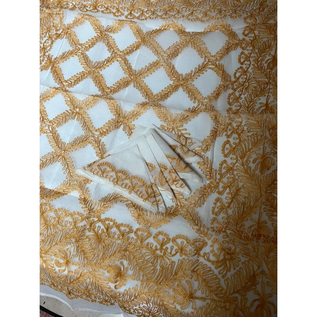 Vintage Embroidered White Organza Tablecloth, With 6 Matching Napkins For Sale - Image 9 of 13