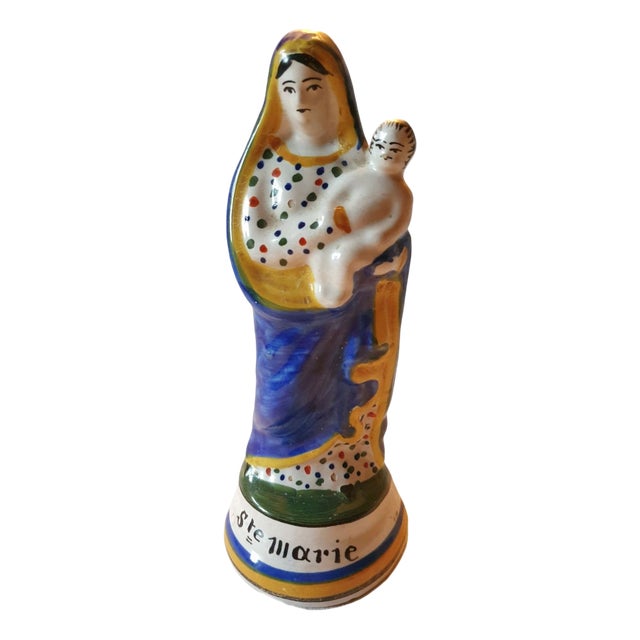 Virgin and Child Figure in Wooden Chapel from Quimper, Late 19th Century For Sale