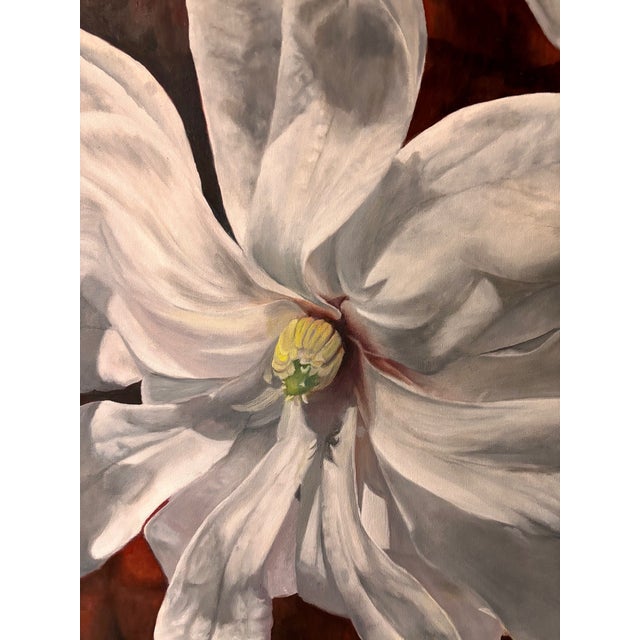 White Framed Oil on Canvas Magnolia by Shelly Gurton Titled "Margaux" For Sale - Image 8 of 11