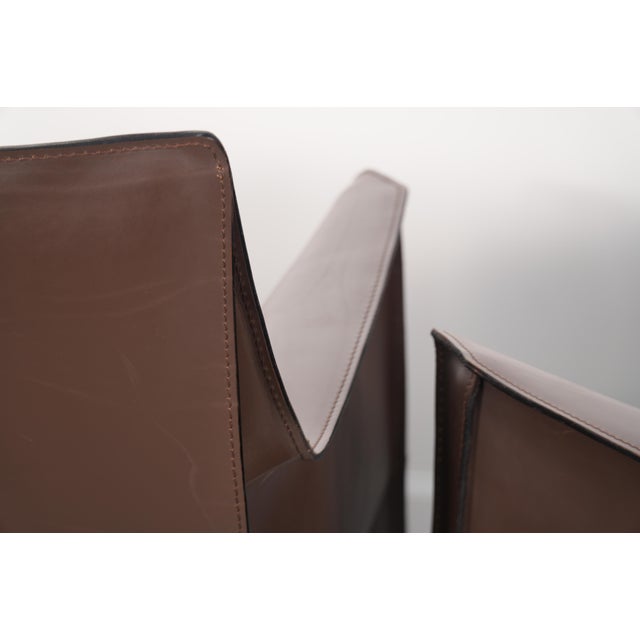 Mid-Century Modern Brown Leather Mario Bellini for Cassina Cab 414 Lounge Chairs Italy For Sale - Image 3 of 10